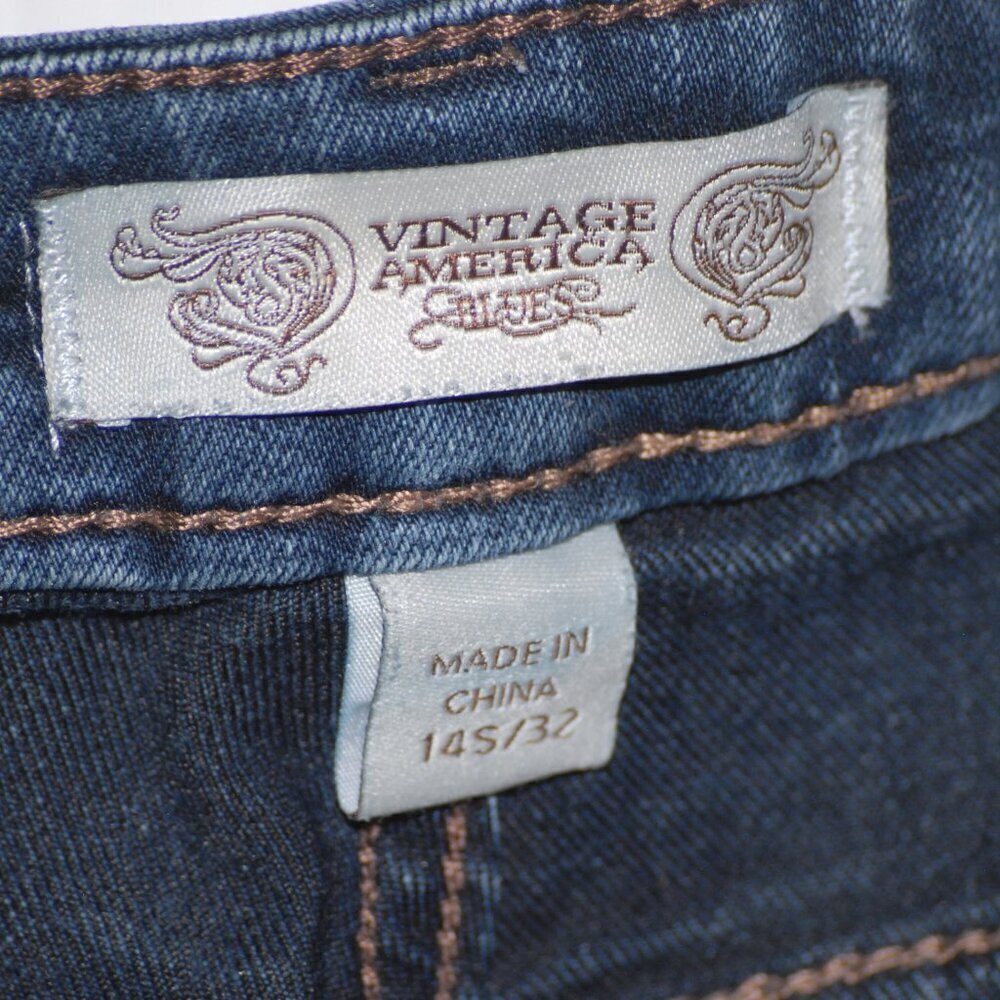 Vintage America Boho Straight Missy 14S/32 Dark Wash Blue Jeans EUC Country - Picture 5 of 9
